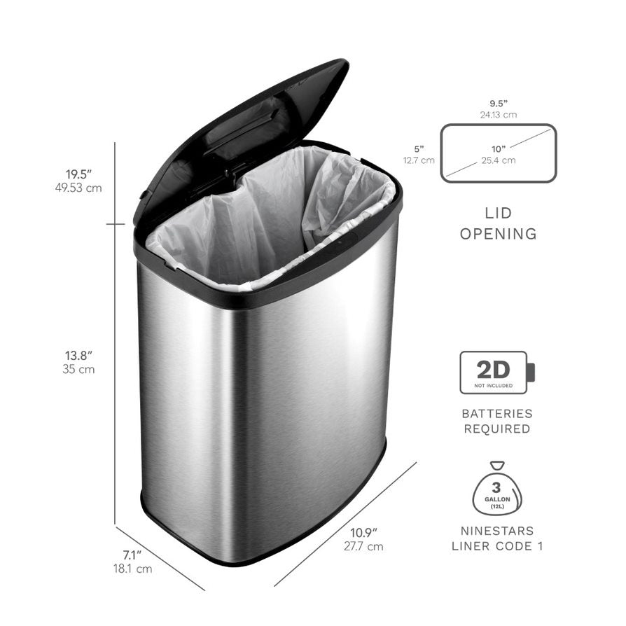 Rectangular Motion Sensor Trash Can 13.2 Gallon & 2.1 Gallon | CB-DZT-50-9/8-1