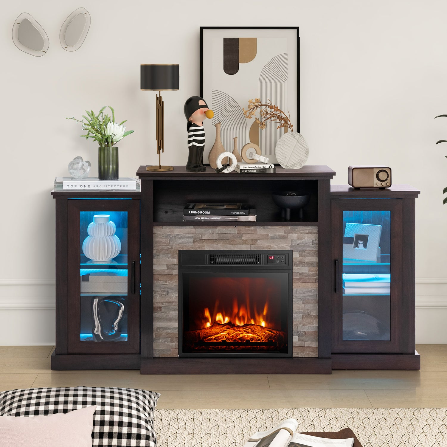 Fireplace TV Stand with 16-Color Led Lights for TVs up to 65 Inch