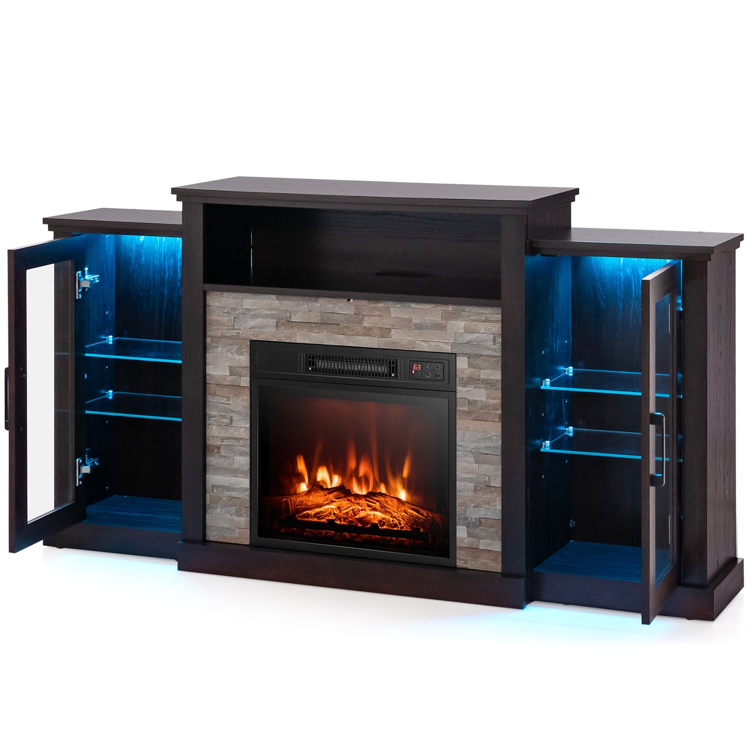 Fireplace TV Stand with 16-Color Led Lights for TVs up to 65 Inch
