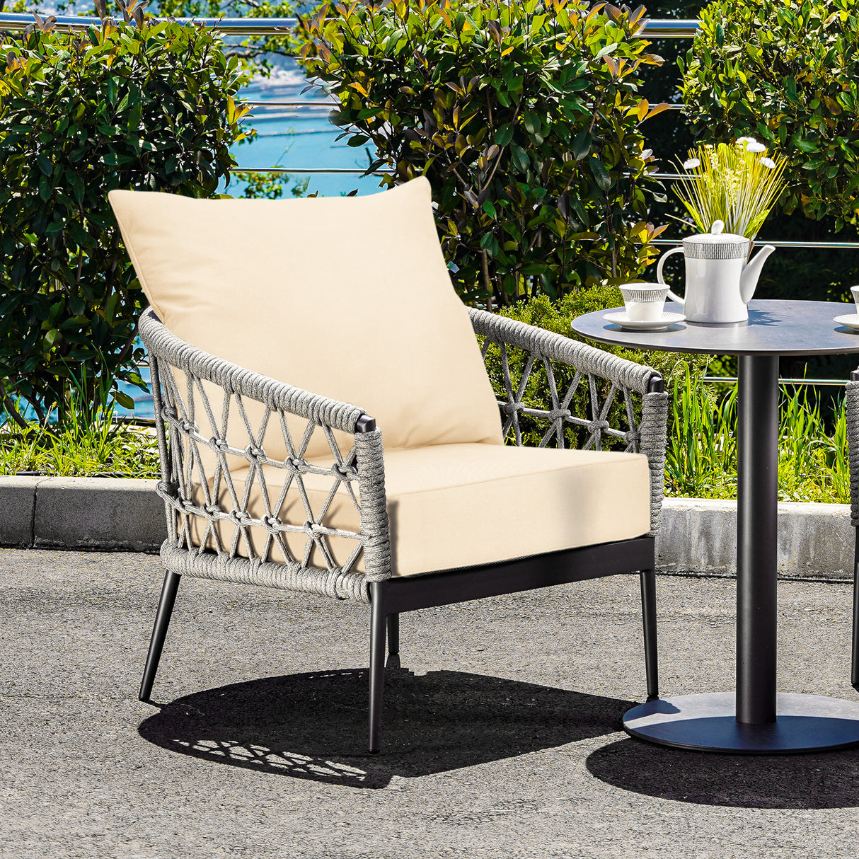 Deep Seat Chair Cushion Pads Set with Rope Belts for Indoor and Outdoor