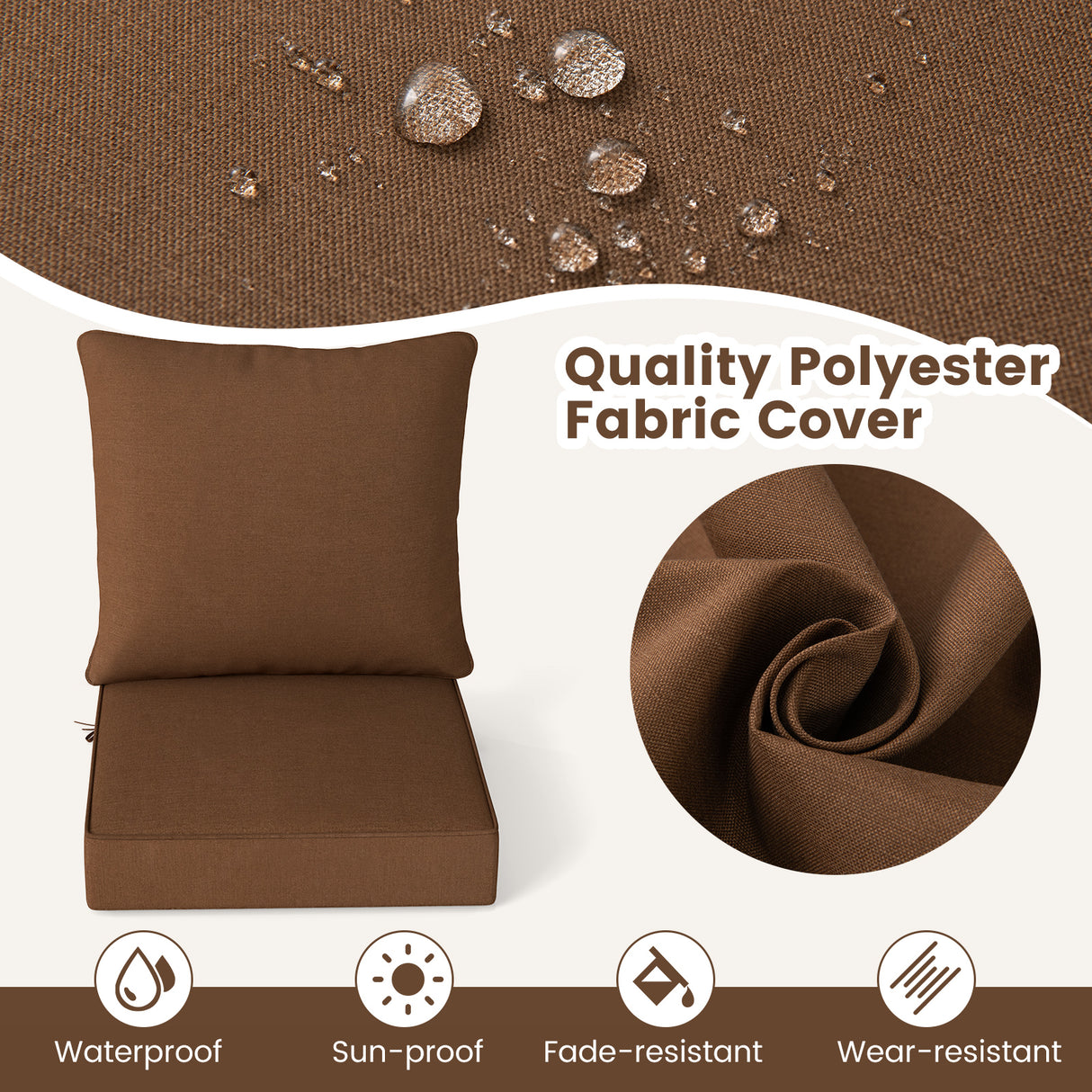 Deep Seat Chair Cushion Pads Set with Rope Belts for Indoor and Outdoor