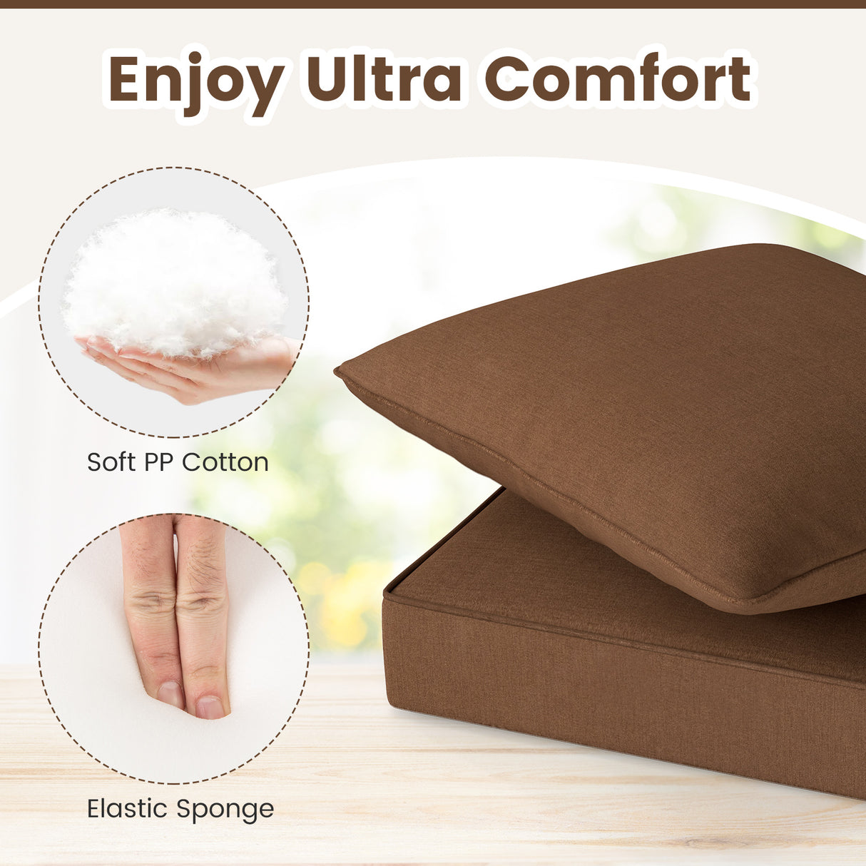 Deep Seat Chair Cushion Pads Set with Rope Belts for Indoor and Outdoor