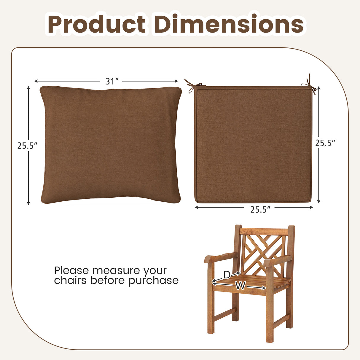 Deep Seat Chair Cushion Pads Set with Rope Belts for Indoor and Outdoor