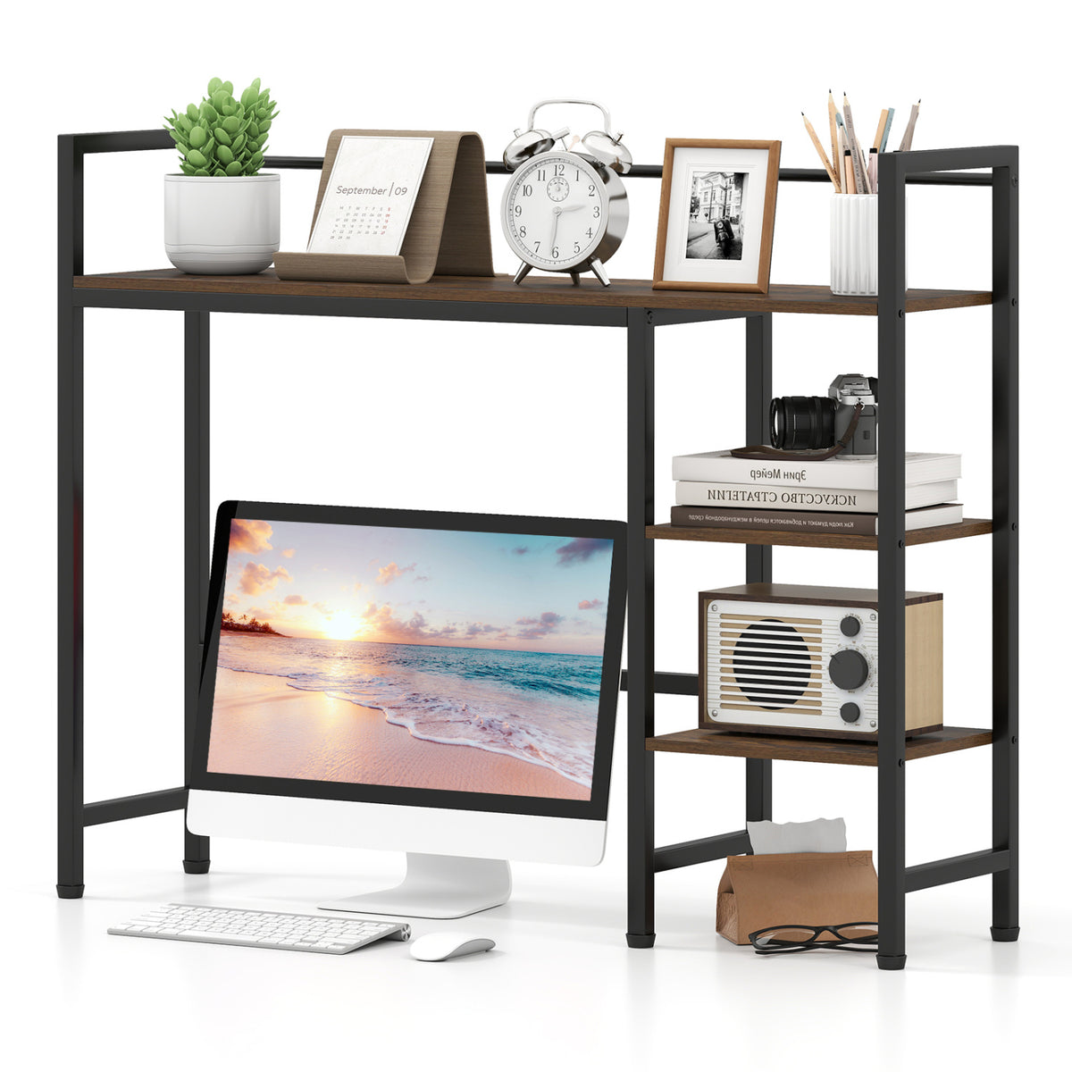 Desktop Bookshelf 38.5" W with Storage Display Rack for Home Office