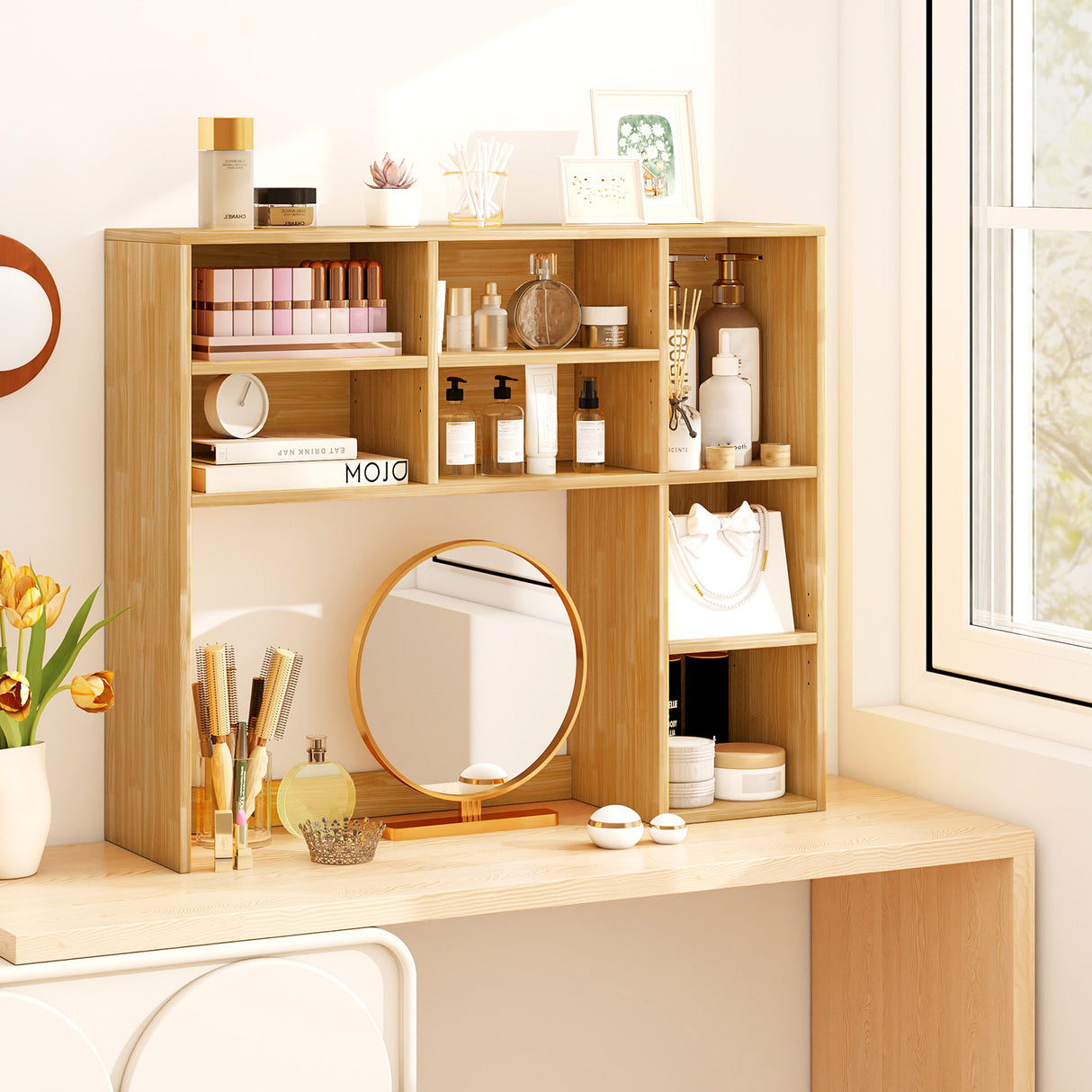 Desktop Bookshelf with 7 Open Cubbies and 3 Adjustable Shelves