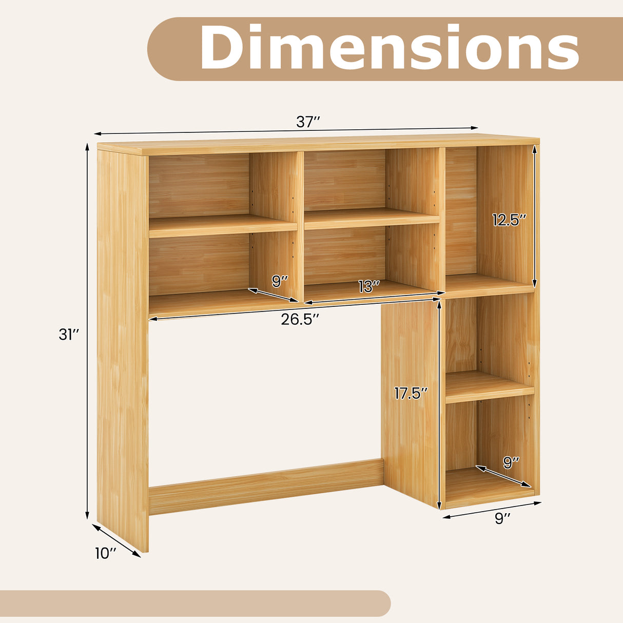 Desktop Bookshelf with 7 Open Cubbies and 3 Adjustable Shelves
