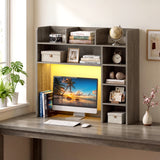 Desktop Bookshelf with LED Lights 35.5 inch Desk Hutch Storage Organizer
