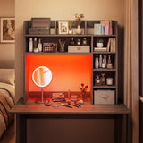 Desktop Bookshelf with LED Lights 35.5 inch Desk Hutch Storage Organizer