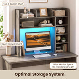 Desktop Bookshelf with LED Lights 35.5 inch Desk Hutch Storage Organizer