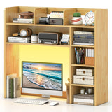 Desktop Bookshelf with LED Lights 35.5 inch Desk Hutch Storage Organizer