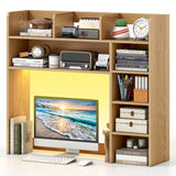 Desktop Bookshelf with LED Lights 35.5 inch Desk Hutch Storage Organizer