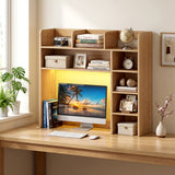 Desktop Bookshelf with LED Lights 35.5 inch Desk Hutch Storage Organizer