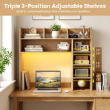 Desktop Bookshelf with LED Lights 35.5 inch Desk Hutch Storage Organizer