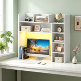 Desktop Bookshelf with LED Lights 35.5 inch Desk Hutch Storage Organizer