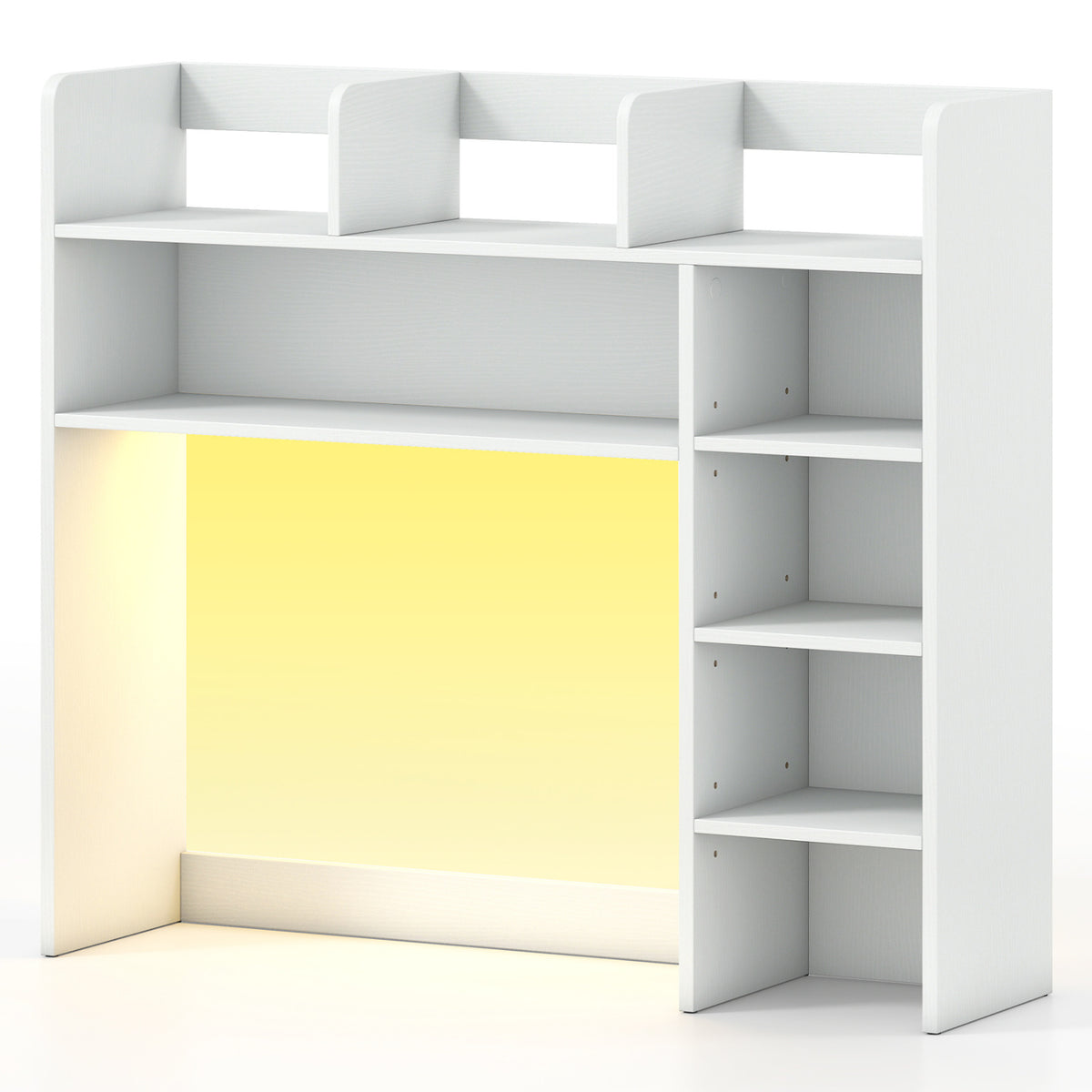 Desktop Bookshelf with LED Lights 35.5 inch Desk Hutch Storage Organizer