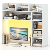 Desktop Bookshelf with LED Lights 35.5 inch Desk Hutch Storage Organizer
