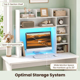 Desktop Bookshelf with LED Lights 35.5 inch Desk Hutch Storage Organizer