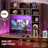 Desktop Bookshelf with LED Lights 35.5 inch Desk Hutch Storage Organizer