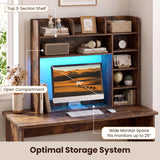 Desktop Bookshelf with LED Lights 35.5 inch Desk Hutch Storage Organizer