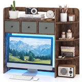 Desktop Bookshelf with LED Lights 5-Tier Shelves and 3 Drawers for Home Officce