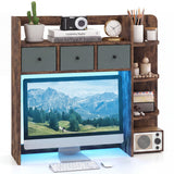 Desktop Bookshelf with LED Lights 5-Tier Shelves and 3 Drawers for Home Officce