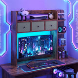 Desktop Bookshelf with LED Lights 5-Tier Shelves and 3 Drawers for Home Officce