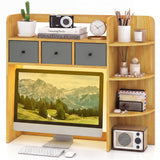 Desktop Bookshelf with LED Lights 5-Tier Shelves and 3 Drawers for Home Officce