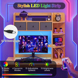 Desktop Bookshelf with LED Lights 5-Tier Shelves and 3 Drawers for Home Officce