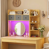Desktop Bookshelf with LED Lights 5-Tier Shelves and 3 Drawers for Home Officce