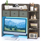 Desktop Bookshelf with LED Lights 5-Tier Shelves and 3 Drawers for Home Officce