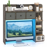 Desktop Bookshelf with LED Lights 5-Tier Shelves and 3 Drawers for Home Officce
