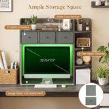 Desktop Bookshelf with LED Lights 5-Tier Shelves and 3 Drawers for Home Officce