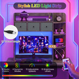 Desktop Bookshelf with LED Lights 5-Tier Shelves and 3 Drawers for Home Officce