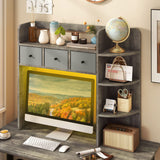 Desktop Bookshelf with LED Lights 5-Tier Shelves and 3 Drawers for Home Officce