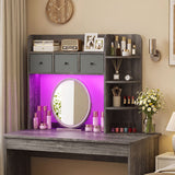 Desktop Bookshelf with LED Lights 5-Tier Shelves and 3 Drawers for Home Officce