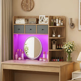 Desktop Bookshelf with LED Lights 5-Tier Shelves and 3 Drawers for Home Officce