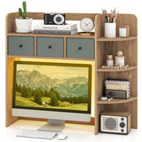Desktop Bookshelf with LED Lights 5-Tier Shelves and 3 Drawers for Home Officce