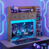 Desktop Bookshelf with LED Lights 5-Tier Shelves and 3 Drawers for Home Officce