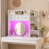 Desktop Bookshelf with LED Lights 5-Tier Shelves and 3 Drawers for Home Officce
