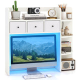 Desktop Bookshelf with LED Lights 5-Tier Shelves and 3 Drawers for Home Officce