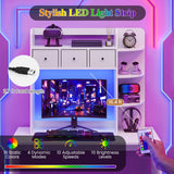 Desktop Bookshelf with LED Lights 5-Tier Shelves and 3 Drawers for Home Officce