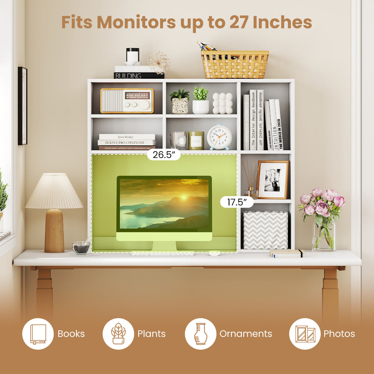Desktop Bookshelf with 7 Open Cubbies and 3 Adjustable Shelves