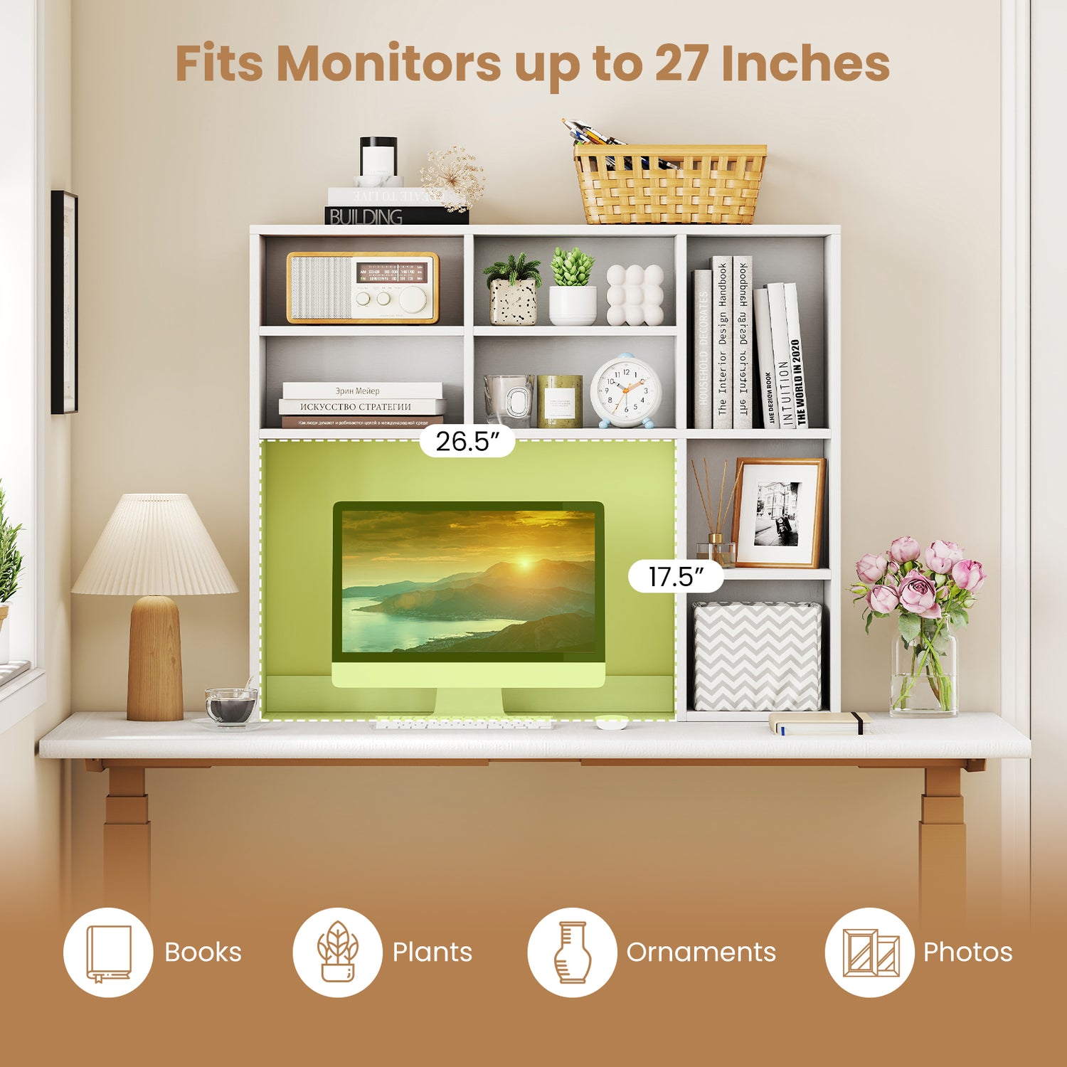 Desktop Bookshelf with 7 Open Cubbies and 3 Adjustable Shelves