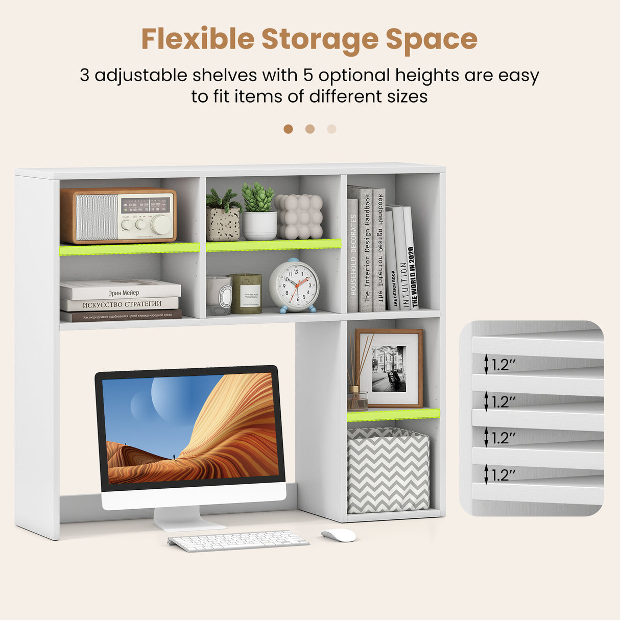Desktop Bookshelf with 7 Open Cubbies and 3 Adjustable Shelves