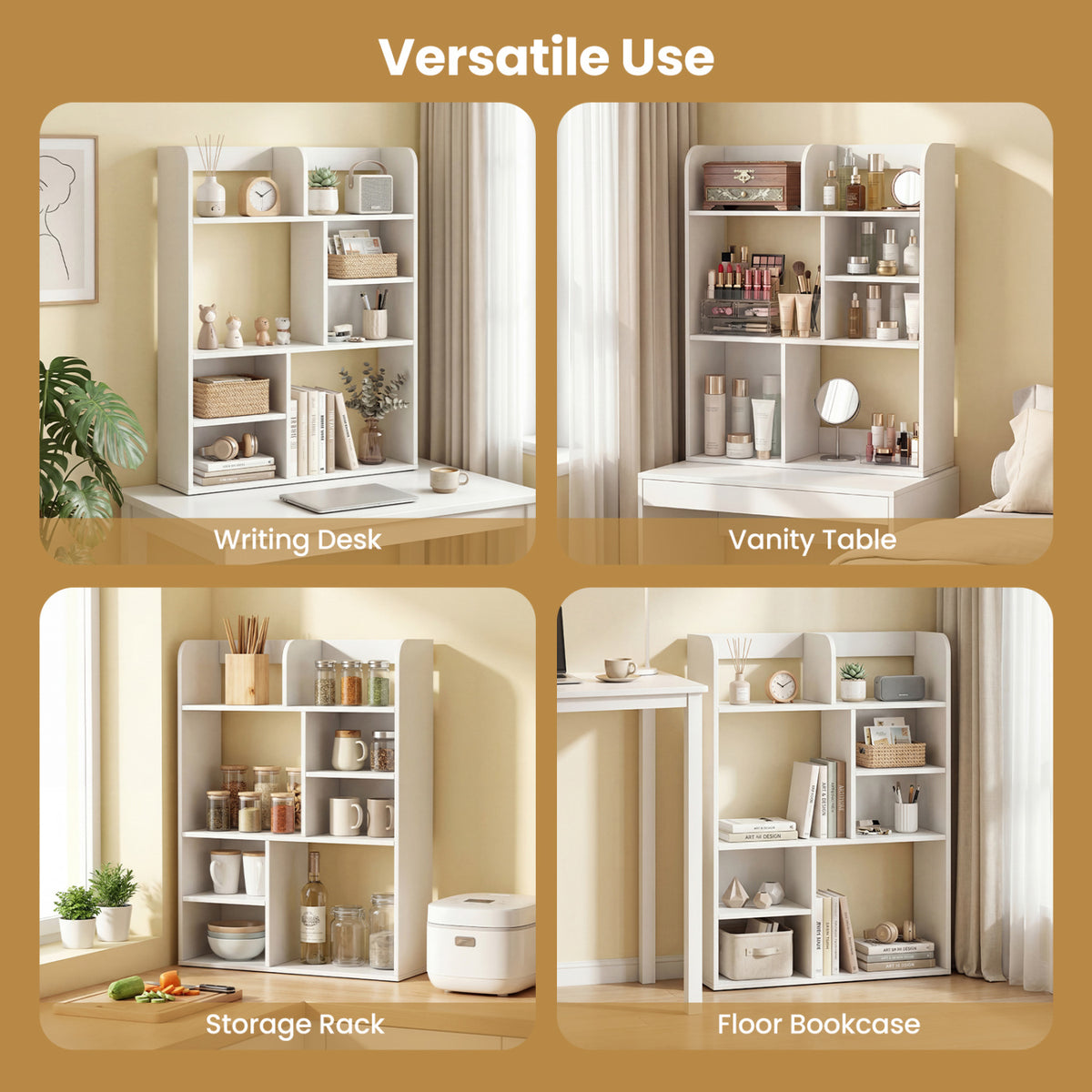 Desktop Display Rack with 8 Open Cubes for Home Office-White