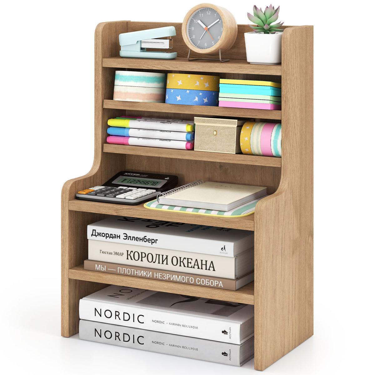 Desktop Organizer 6-Tier Mini Storage Rack with 2 Removable Shelves