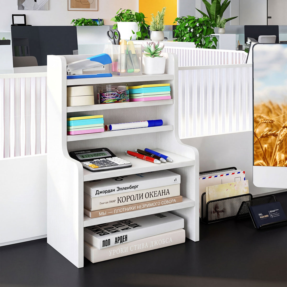 Desktop Organizer 6-Tier Mini Storage Rack with 2 Removable Shelves