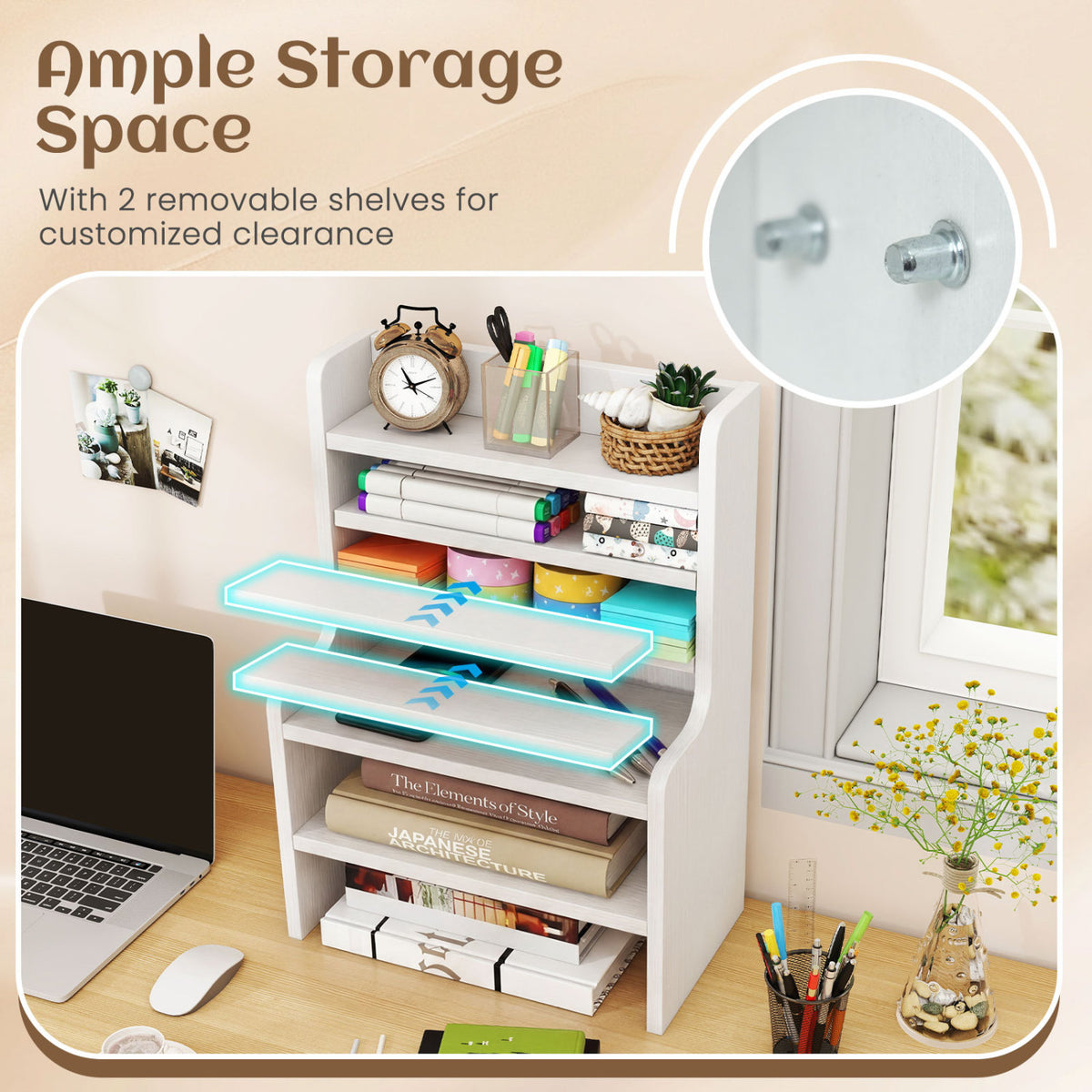Desktop Organizer 6-Tier Mini Storage Rack with 2 Removable Shelves