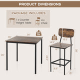 5-Piece Industrial Dining Table Set with Counter Height Table and 4 Bar Stools