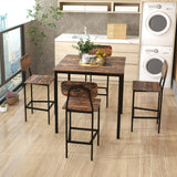 5-Piece Industrial Dining Table Set with Counter Height Table and 4 Bar Stools